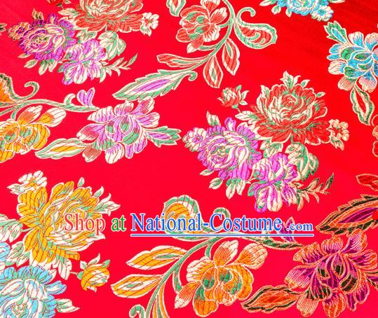 Traditional Chinese Tang Suit Silk Fabric Red Brocade Material Classical Peony Pattern Design Satin Drapery