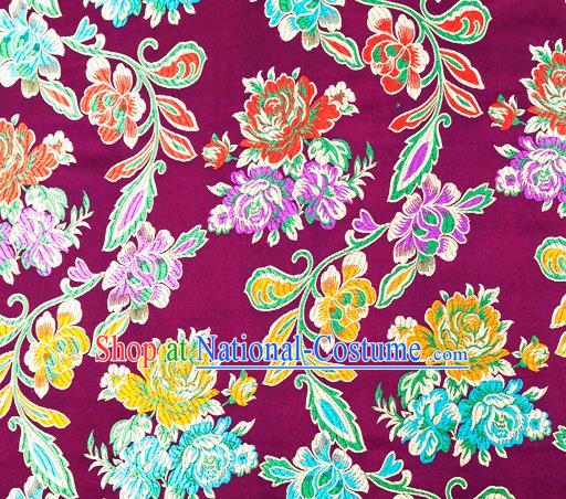 Traditional Chinese Tang Suit Silk Fabric Purple Brocade Material Classical Peony Pattern Design Satin Drapery