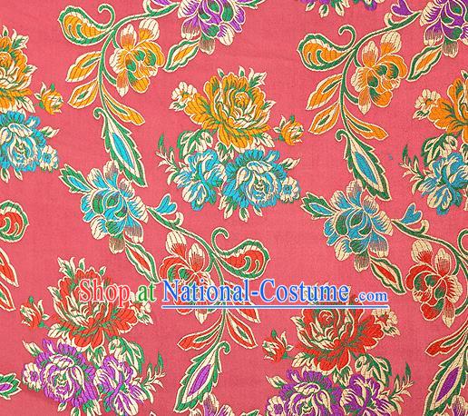 Traditional Chinese Tang Suit Silk Fabric Watermelon Red Brocade Material Classical Peony Pattern Design Satin Drapery