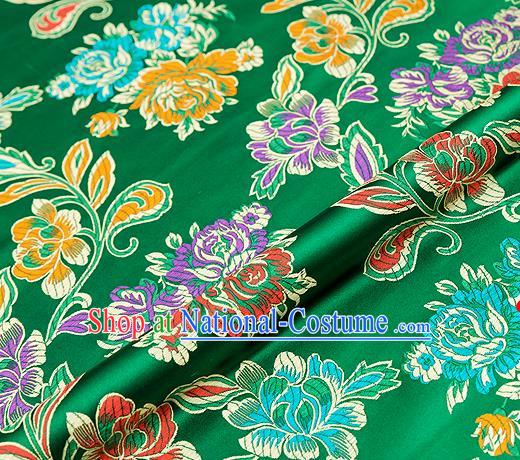 Traditional Chinese Tang Suit Silk Fabric Green Brocade Material Classical Peony Pattern Design Satin Drapery