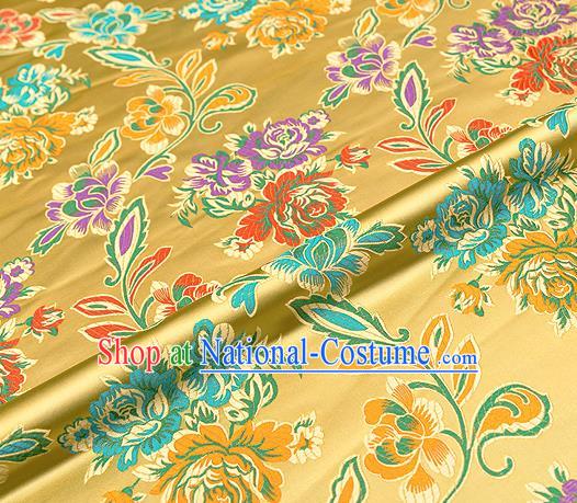 Traditional Chinese Tang Suit Silk Fabric Golden Brocade Material Classical Peony Pattern Design Satin Drapery