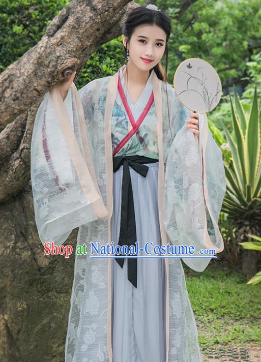 Chinese Ancient Jin Dynasty Princess Embroidered Costumes Palace Lady Hanfu Dress for Rich Women