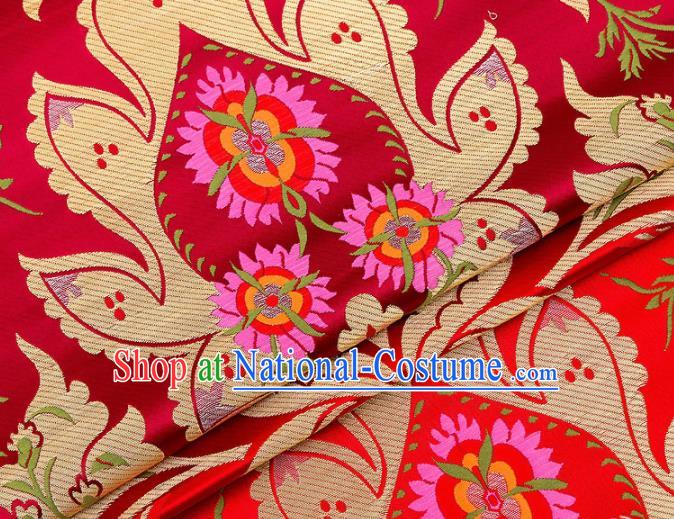 Asian Chinese Traditional Satin Fabric Tang Suit Purplish Red Brocade Silk Material Classical Pattern Design Drapery