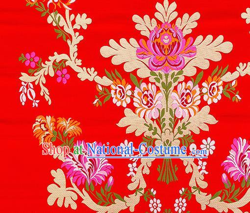 Asian Chinese Traditional Satin Fabric Tang Suit Red Brocade Silk Material Classical Peony Pattern Design Drapery