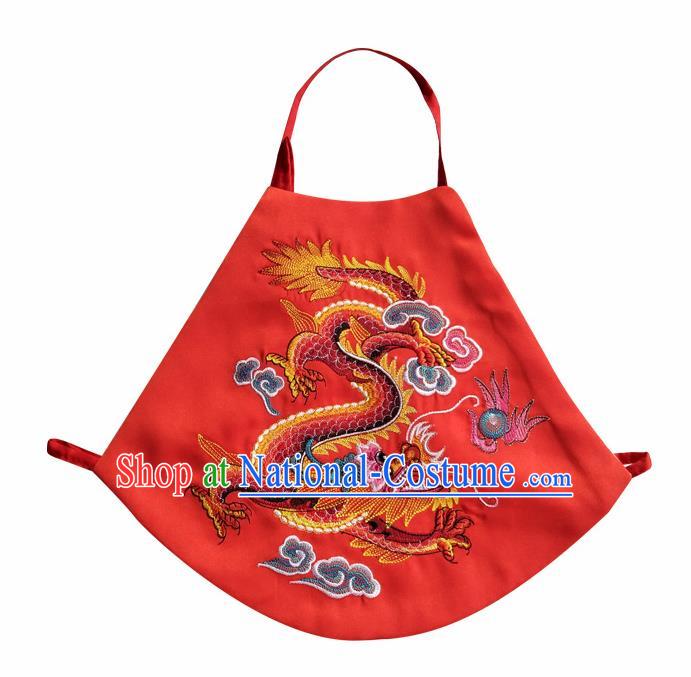 Chinese Classical Red Brocade Bellyband Traditional Baby Embroidered Dragon Stomachers for Kids