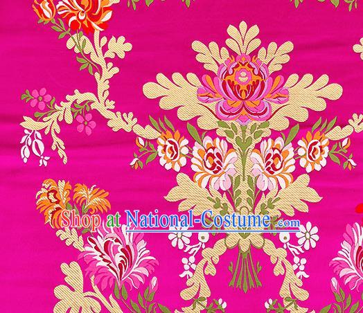 Asian Chinese Traditional Satin Fabric Tang Suit Rosy Brocade Silk Material Classical Peony Pattern Design Drapery