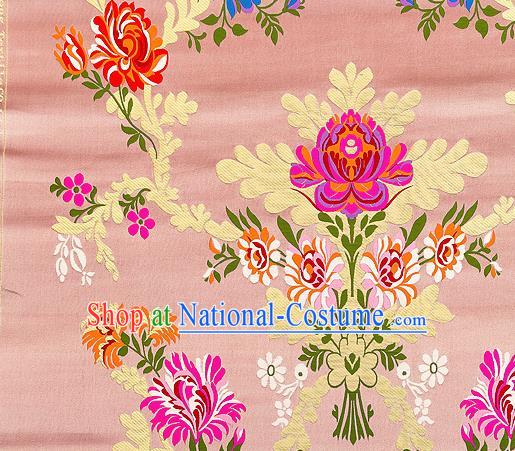 Asian Chinese Traditional Satin Fabric Tang Suit Pink Brocade Silk Material Classical Peony Pattern Design Drapery