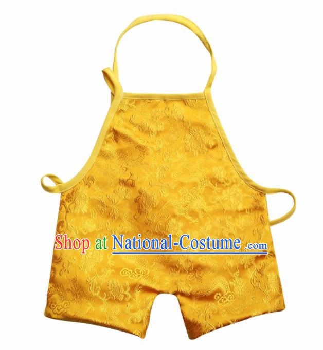 Chinese Classical Yellow Brocade Bellyband Traditional Baby Embroidered Dragons Pantyhose Stomachers for Kids