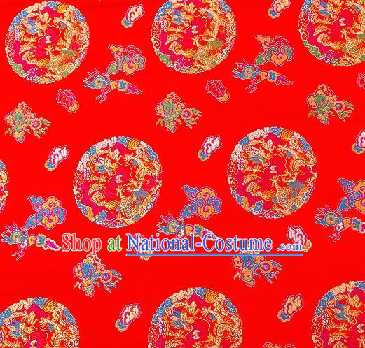 Asian Chinese Traditional Satin Fabric Tang Suit Red Brocade Silk Material Classical Clouds Dragons Pattern Design Drapery