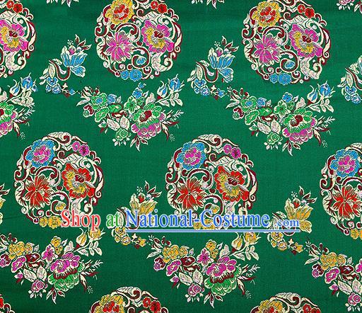 Asian Chinese Traditional Satin Fabric Tang Suit Green Brocade Silk Material Classical Peony Pattern Design Drapery