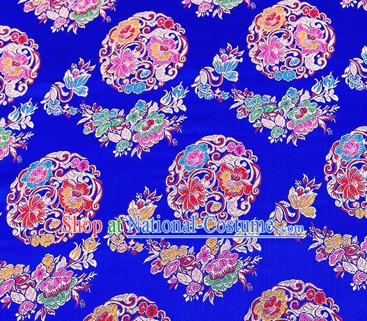 Asian Chinese Traditional Satin Fabric Tang Suit Royalblue Brocade Silk Material Classical Peony Pattern Design Drapery