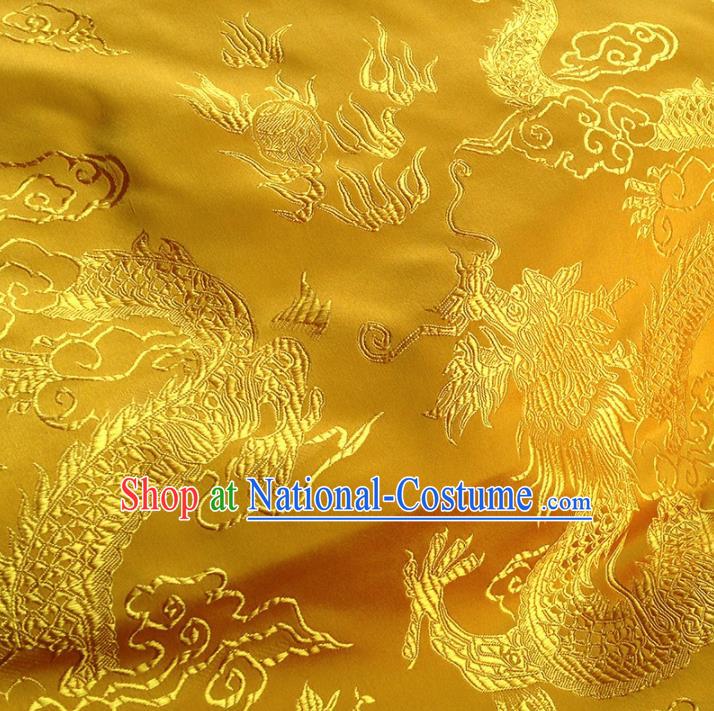 Asian Chinese Traditional Fabric Golden Satin Brocade Silk Material Classical Dragon Pattern Design Satin Drapery