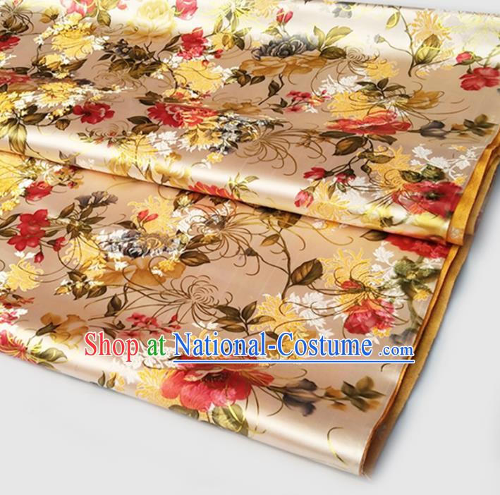 Asian Chinese Traditional Fabric Tang Suit Golden Brocade Silk Material Classical Chrysanthemum Pattern Design Satin Drapery