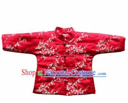 Chinese Classical Red Brocade Blouse Traditional Baby Embroidered Cotton-Padded Jacket for Kids