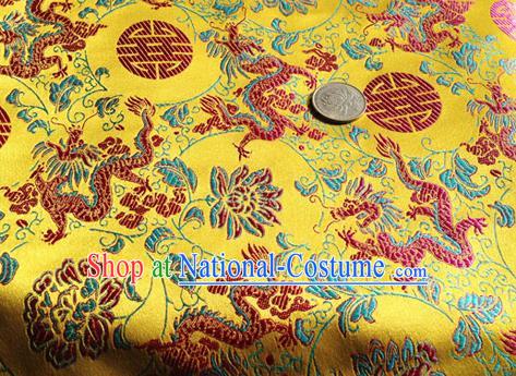 Asian Chinese Traditional Fabric Yellow Satin Brocade Silk Material Classical Dragon Lotus Pattern Design Satin Drapery