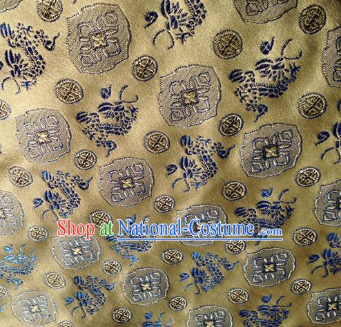 Asian Chinese Traditional Fabric Bronze Satin Brocade Silk Material Classical Dragons Pattern Design Satin Drapery