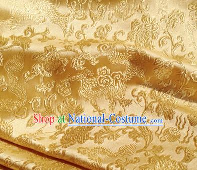 Asian Chinese Traditional Fabric Golden Satin Brocade Silk Material Classical Dragons Pattern Design Satin Drapery