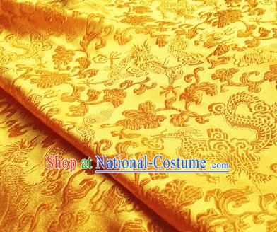 Asian Chinese Traditional Fabric Yellow Satin Brocade Silk Material Classical Dragons Pattern Design Satin Drapery