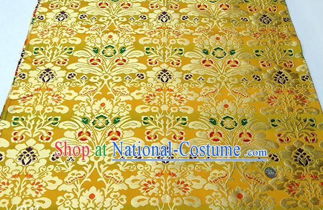 Asian Chinese Traditional Fabric Golden Brocade Silk Material Classical Pattern Design Satin Drapery