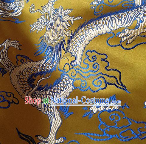 Asian Chinese Traditional Fabric Yellow Satin Brocade Silk Material Classical Dragon Pattern Design Satin Drapery