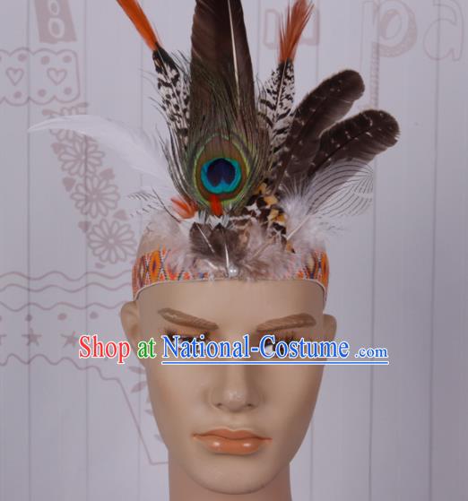 Halloween Catwalks Feather Hair Accessories Cosplay Primitive Tribe Feather Hair Clasp for Kids