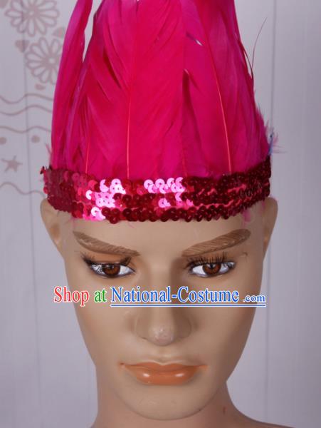 Halloween Catwalks Rosy Feather Hair Accessories Cosplay Primitive Tribe Feather Hat for Adults