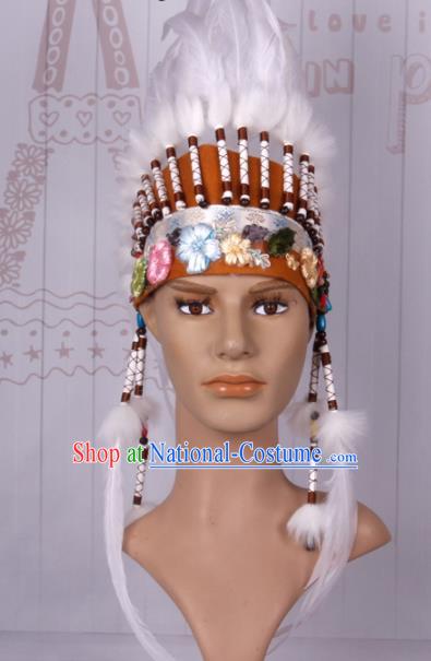 Halloween Catwalks Apache Chief Feather Headdress Cosplay Thanksgiving Day Primitive Tribe Feather Hat for Adults