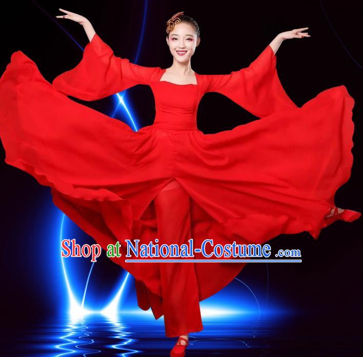 Chinese Traditional Classical Dance Costumes Folk Dance Red Dress for Women