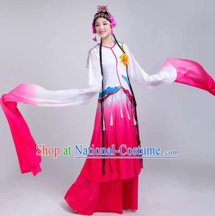 Chinese Traditional Classical Dance Costumes Folk Dance Beijing Opera Rosy Water Sleeve Dress for Women