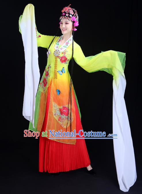 Chinese Traditional Classical Dance Costumes Folk Dance Beijing Opera Water Sleeve Yellow Dress for Women