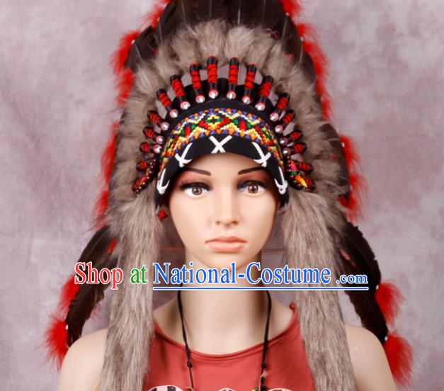 Top Performance Catwalks Headwear Halloween Cosplay Apache Knight Hair Accessories Feather Hat