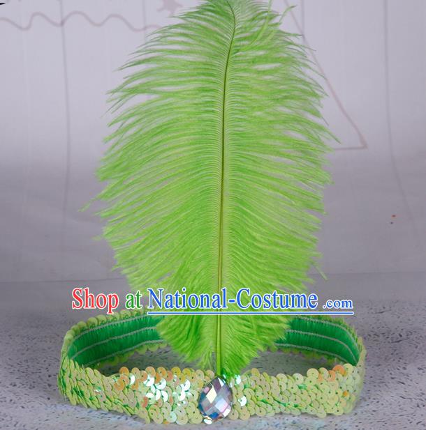 Top Grade Catwalks Headwear Halloween Cosplay Hair Accessories Green Feather Hair Clasp