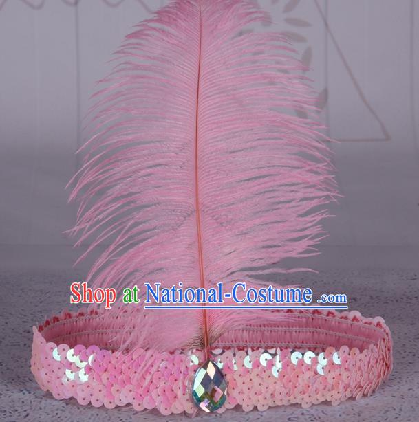 Top Grade Catwalks Headwear Halloween Cosplay Hair Accessories Pink Feather Hair Clasp