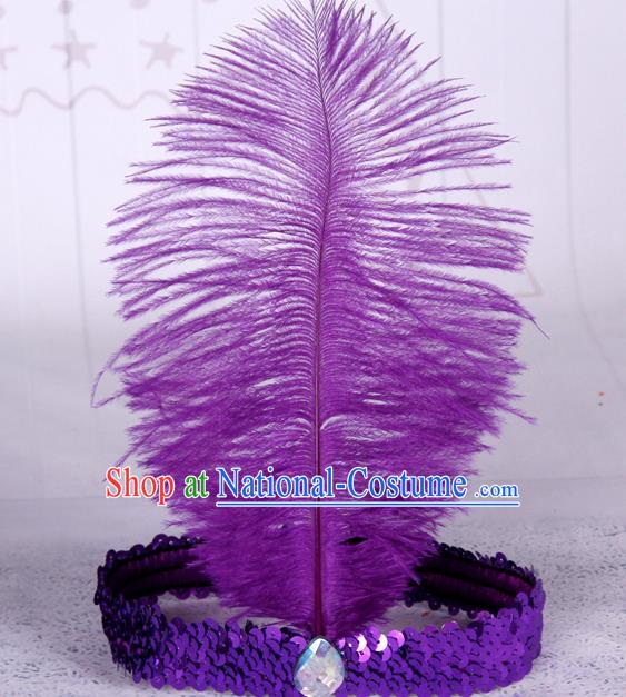 Top Grade Catwalks Headwear Halloween Cosplay Hair Accessories Purple Feather Hair Clasp