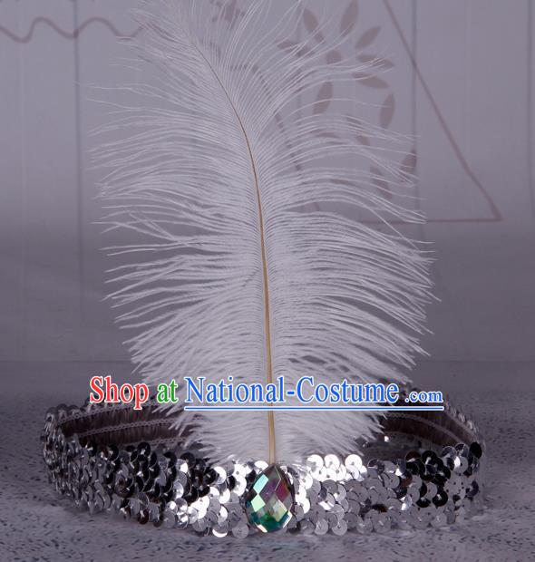 Top Grade Catwalks Headwear Halloween Cosplay Hair Accessories White Feather Hair Clasp