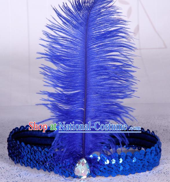 Top Grade Catwalks Headwear Halloween Cosplay Hair Accessories Royalblue Feather Hair Clasp