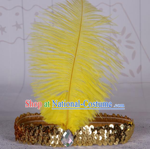 Top Grade Catwalks Headwear Halloween Cosplay Hair Accessories Yellow Feather Hair Clasp