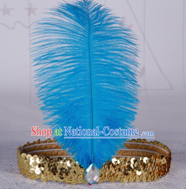 Top Grade Catwalks Headwear Halloween Cosplay Hair Accessories Blue Feather Hair Clasp