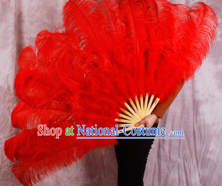 Top Grade Red Feather Fans Halloween Cosplay Folding Fans Belly Dance Fan