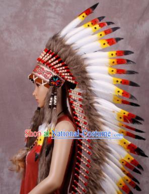 Halloween Performance Catwalks Headwear Cosplay Apache Knight Hair Accessories Feather Hat for Adults