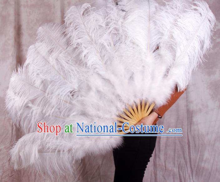 Top Grade White Feather Fans Halloween Cosplay Folding Fans Belly Dance Fan