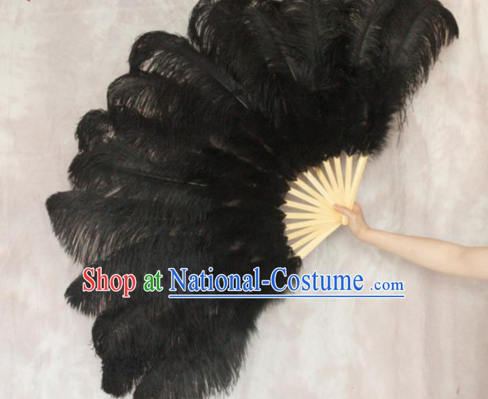 Top Grade Black Feather Fans Halloween Cosplay Folding Fans Belly Dance Fan