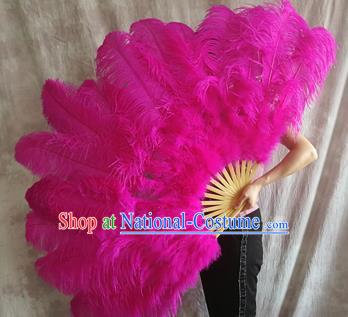 Top Grade Rosy Feather Fans Halloween Cosplay Folding Fans Belly Dance Fan