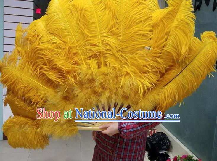 Top Grade Yellow Feather Fans Halloween Cosplay Folding Fans Belly Dance Fan