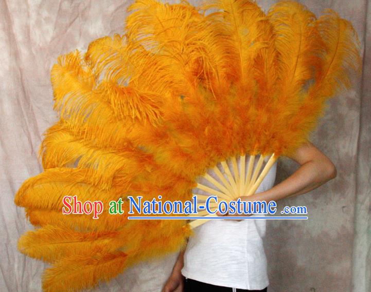 Top Grade Orange Feather Fans Halloween Cosplay Folding Fans Belly Dance Fan