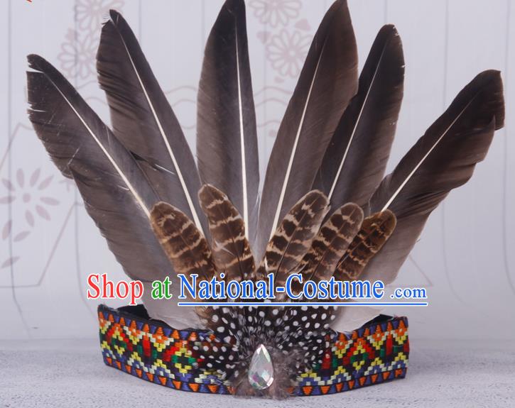 Halloween Savage Catwalks Deluxe Feather Headdress Cosplay Apache Feather Hair Clasp for Adults