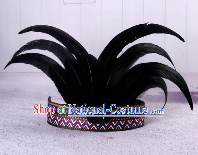 Halloween Savage Catwalks Deluxe Black Feather Headdress Cosplay Apache Knight Feather Hair Clasp for Adults