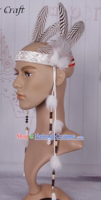 Halloween Savage Catwalks Feather Headdress Cosplay Apache Knight Feather Hair Clasp for Adults