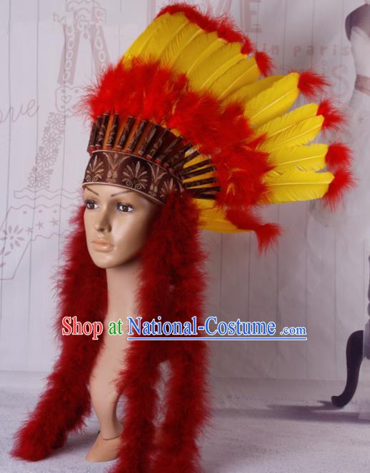 Halloween Catwalks Primitive Tribe Deluxe Feather Headdress Cosplay Apache Knight Feather Hat for Adults