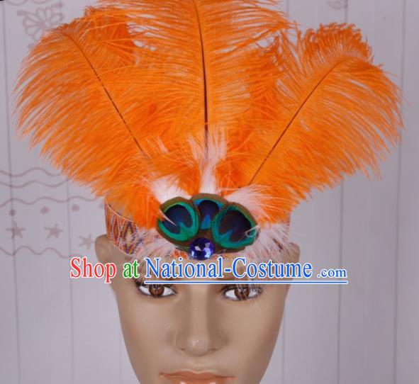 Halloween Catwalks Orange Feather Headdress Cosplay Apache Knight Feather Hair Clasp for Adults